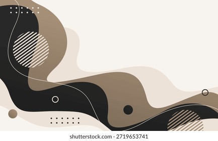 Abstract brown and black fluid wave background with geometric shapes, minimalist modern wallpaper, suitable for templates, banners, business ads, covers, presentations, web, and pages