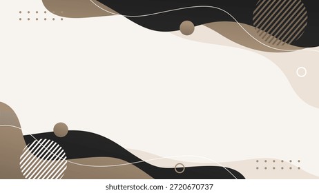 Fundo de onda fluida marrom e preto abstrato com formas geométricas, papel de parede minimalista moderno, adequado para modelos de banner, anúncios de negócios, apresentações, sites e páginas
