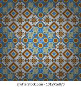 Abstract brown, blue and gray image with a squares. Digital art abstract seamless pattern. Vector illustration.
