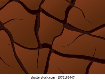 Abstract brown bumpy cracked soil  fragment background. Vector illustration. 