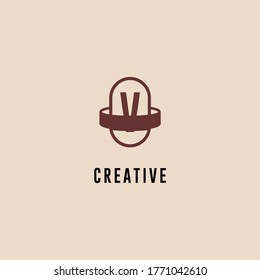 abstract brown capsule V logotype simple design concept.