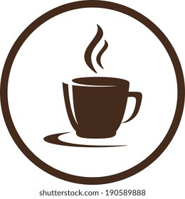 abstract brown coffee cup with smoke in round frame