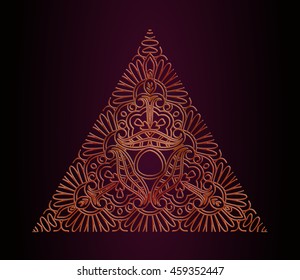 abstract brown embossed decoration in a triangle shape on a dark background
