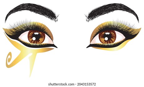 Abstract Brown Eye With Ancient Egyptian Style Makeup Illustration.