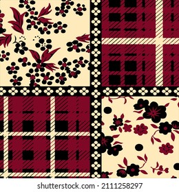 Abstract Brown Flower Stripe Seamless pattern