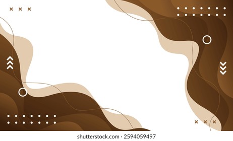 Abstract brown fluid wave background with geometric shapes. Modern dynamic wallpaper. Template banner background for sales, ads, business, presentations, web, and pages