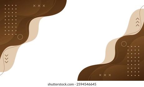 Abstract brown fluid wave background with geometric shapes. Modern dynamic wallpaper. Template banner background for sales, ads, business, presentations, web, and pages