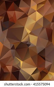Abstract brown geometric background consisting of colored triangles. Low poly pattern, vertical format.