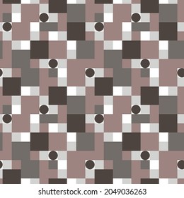 Abstract brown geometric pattern with squares, stripes and circles