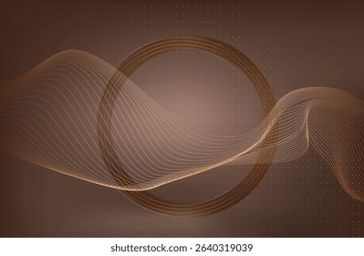Abstract brown gold circle shape with golden glowing frame and glitters. Vector illustration.
Geometric backdrop with golden glittering particles. Holiday banner design. Minimalist decoration
