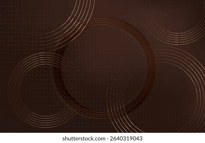 Abstract brown gold circle shape with golden glowing frame and glitters. Vector illustration.
Geometric backdrop with golden glittering particles. Holiday banner design. Minimalist decoration