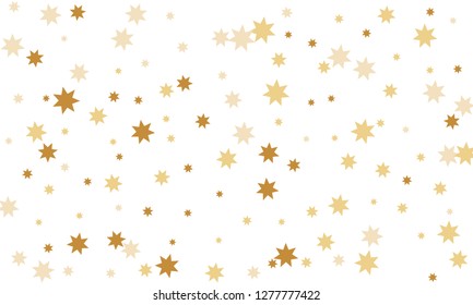 Abstract brown and golden stylish background of falling stars on white paper. Pattern for Christmas and New Year card, invitation for dinner, paper packaging. Vector illustration, EPS 10.
