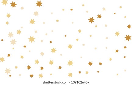 Abstract brown and golden stylish background of falling stars on white paper. Pattern for Christmas and New Year card, invitation for dinner, paper packaging. Vector illustration, EPS 10.