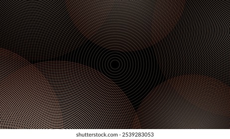 Abstract brown gradient circle lines on dark  background. Brown lines on background.