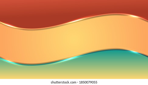 Resumen de rayas de onda de gradiente marrón y verde con efecto de iluminación brillante sobre el espacio de fondo amarillo para el texto. Ilustración del vector