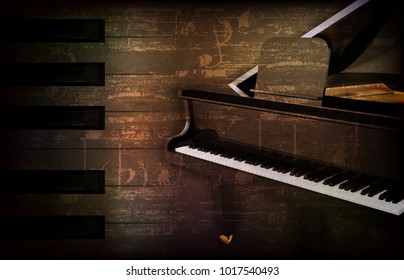 abstract brown grunge music background with grand piano vector illustration