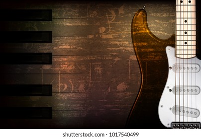 abstract brown grunge music background with electric guitar vector illustration