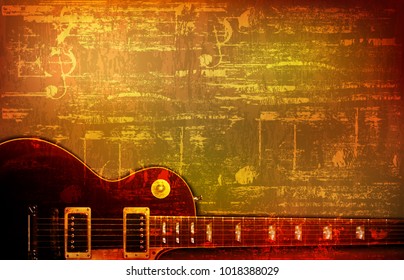 Abstract Brown Grunge Vintage Sound Background Classic Electric Guitar Vector Illustration