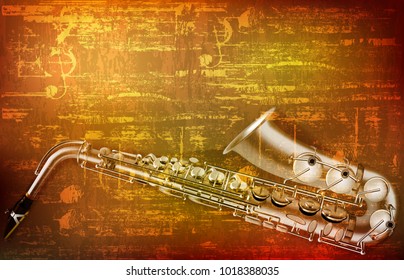 abstract brown grunge vintage sound background with saxophone vector illustration