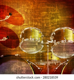 abstract brown grunge vintage sound background with drum kit