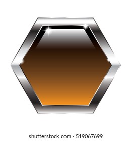 Abstract brown hexagon background in a silver frame. Vector illustration, on transparent background.