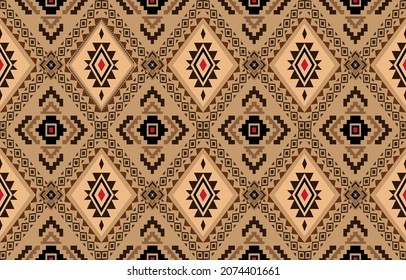 Resumen textil geométrico horizontal marrón oriental con patrón floral 
diseño tradicional para un fondo sin fisuras
