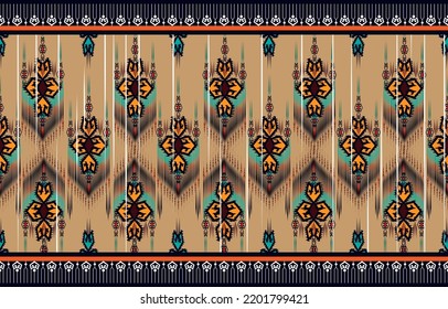 Abstract brown horizontal geometric textile oriental with floral pattern 
traditional design for seamless the background