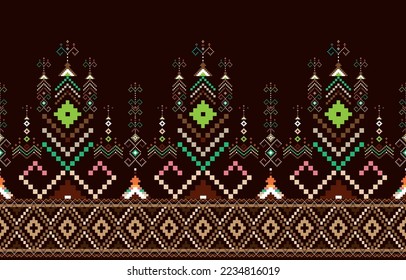Abstract brown horizontal geometric textile oriental with floral pattern 
traditional design for seamless the background
