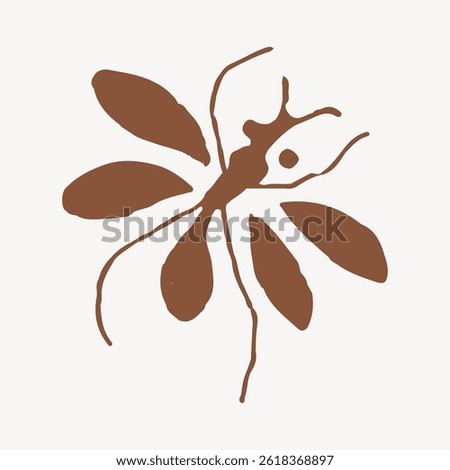 Abstract brown insect illustration with simple lines and shapes. Brown insect art with minimalistic design. Insect illustration on a plain background. Vintage botanical illustration vector.