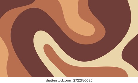 Fondo de patrón de remolino líquido marrón Abstractas. Estilo groovy retro de los años 70 o textura de arte de café con leche. Ilustración vectorial ondulada fluida para Fondo de pantalla o embalaje.