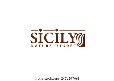 abstract brown logo for resort. nature resort. hotel. restaurant.  Sicily logo.