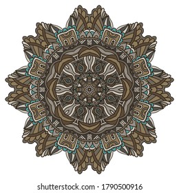 Abstract Brown medallion tile seamless ornamental pattern. Elegant luxury mandala texture for fabric and wallpaper. Star flower watercolor