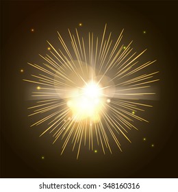 Abstract brown and Orange background with light effects. Vector magic effect with radial blur and bokeh. Cover with Firework for holiday