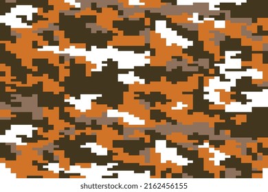 Abstract brown and orange camouflage pattern. Modern pixel camo texture for the army and hunting fabric and fashion print. Vector background in military style