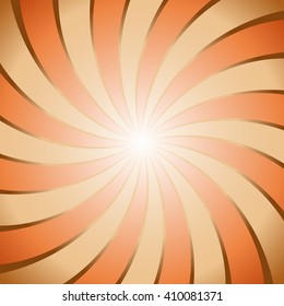 Abstract brown and orange ray twirl background, stock vector