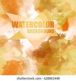 Abstract brown and orange watercolor background with simple text. Grange artistic texture for design.