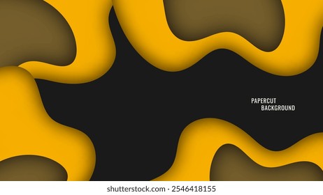 Abstract brown papercut pattern on dark background. Brown abstract wave shapes.