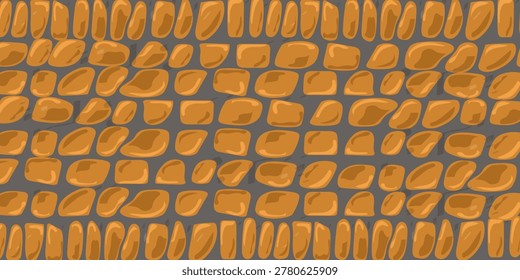 Abstract brown paving stone background. Vector cobblestone mosaic shapes natural brown textured background. Rubble stone print. Geometric gravel tile texture