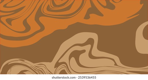 Fondo de impresión de ondas psicodélicas marrón Abstractas. Patrón trippy de los años 70. Patrón de remolino de acrílico de mármol. Café o chocolate