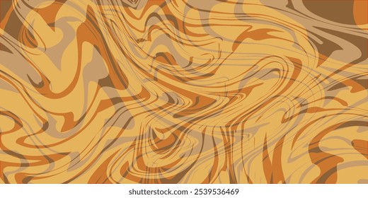 Abstrakte braune psychedelische Wellen drucken Hintergrund. Trippymuster der 1970er. Marmor Acryl Drallmuster. Kaffee oder Schokolade