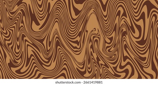 Fondo de impresión de ondas psicodélicas marrón Abstractas. Modelo inconsútil trippy de los años 70. Patrón de remolino de acrílico de mármol. Textura líquida de café o chocolate.