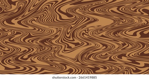 Abstract brown psychedelic waves print background. 1970s trippy seamless pattern. Marble acrylic swirl pattern. Coffee or chocolate liquid texture.