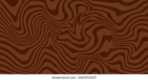 Abstract brown psychedelic waves print background. 1970s trippy seamless pattern. Marble acrylic swirl pattern. Coffee or chocolate liquid texture.