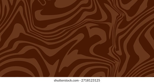 Ondas psicodélicas marrons abstratas imprimem fundo. 1970 trippy padrão sem emenda. Padrão de espiral de mármore acrílico. Textura líquida de café ou chocolate.