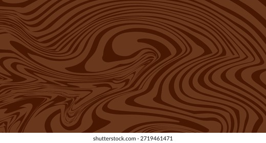 Abstract brown psychedelic waves print background. 1970s trippy seamless pattern. Marble acrylic swirl pattern. Coffee or chocolate liquid texture.