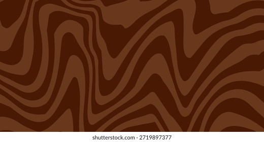 Fondo de impresión de ondas psicodélicas marrón Abstractas. Modelo inconsútil trippy de los años 70. Patrón de remolino de acrílico de mármol. Textura líquida de café o chocolate.