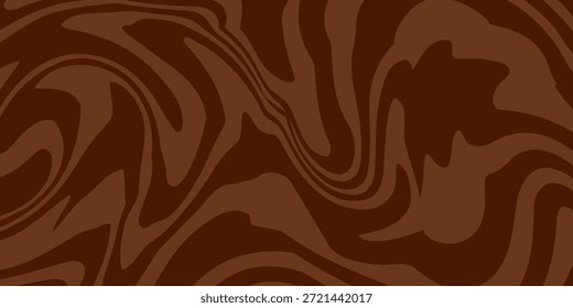 Abstract brown psychedelic waves print background. 1970s trippy seamless pattern. Marble acrylic swirl pattern. Coffee or chocolate liquid texture.
