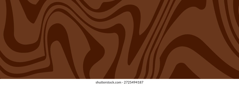 Abstract brown psychedelic waves print background. 1970s trippy seamless pattern. Marble acrylic swirl pattern. Coffee or chocolate liquid texture.