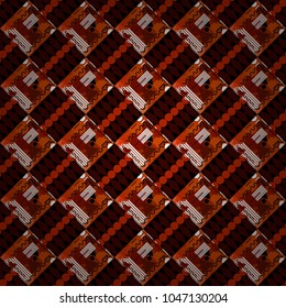 Abstract brown, red and black image with a squares. Vector illustration. Digital art abstract seamless pattern.
