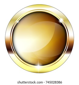 Abstract brown round background with a golden frame, with space for your text. Vector illustration.